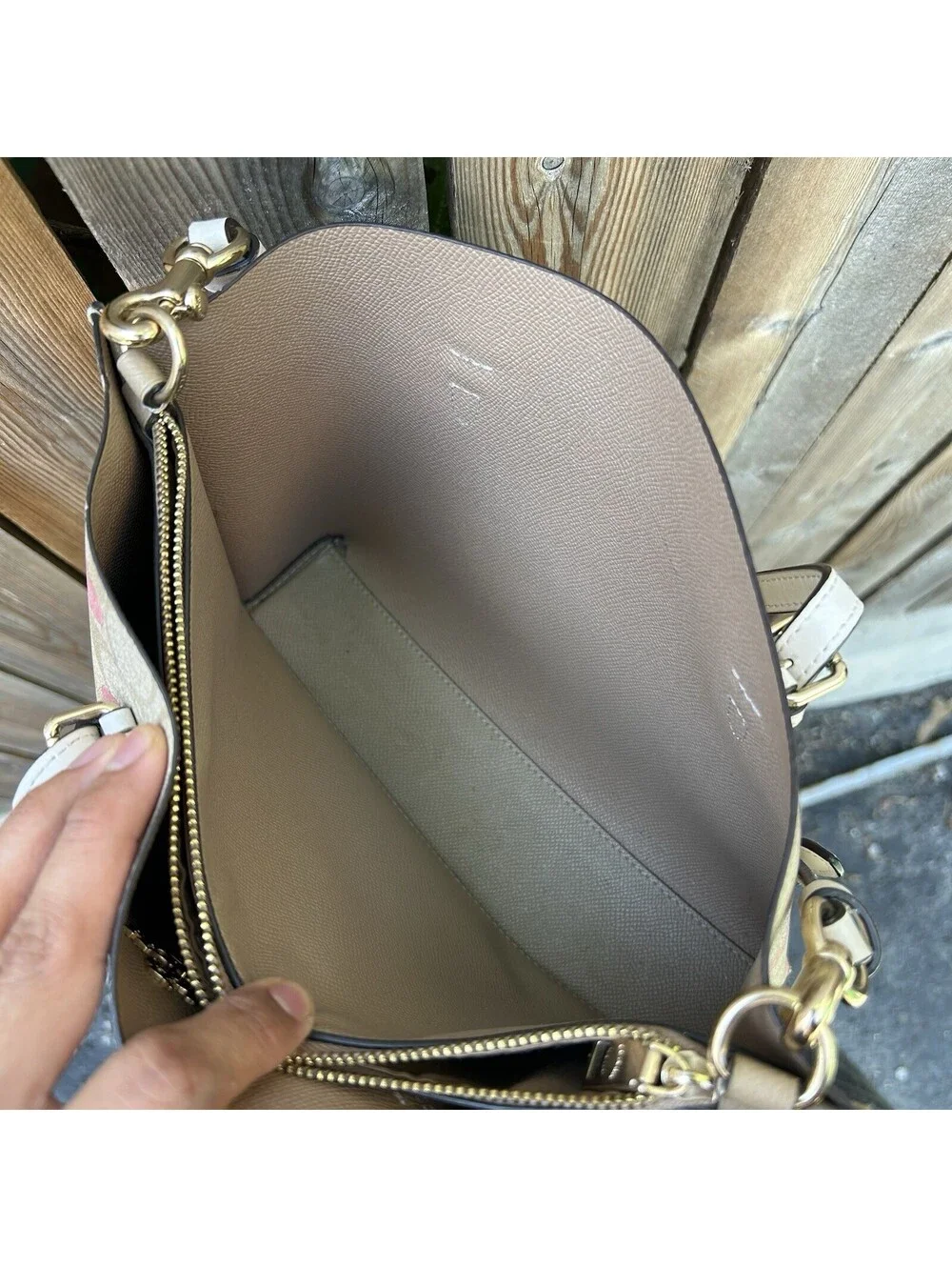 Coach Molie Tote 25 in Signature Canvas Monogram Heart Print Cream Brown Bag
